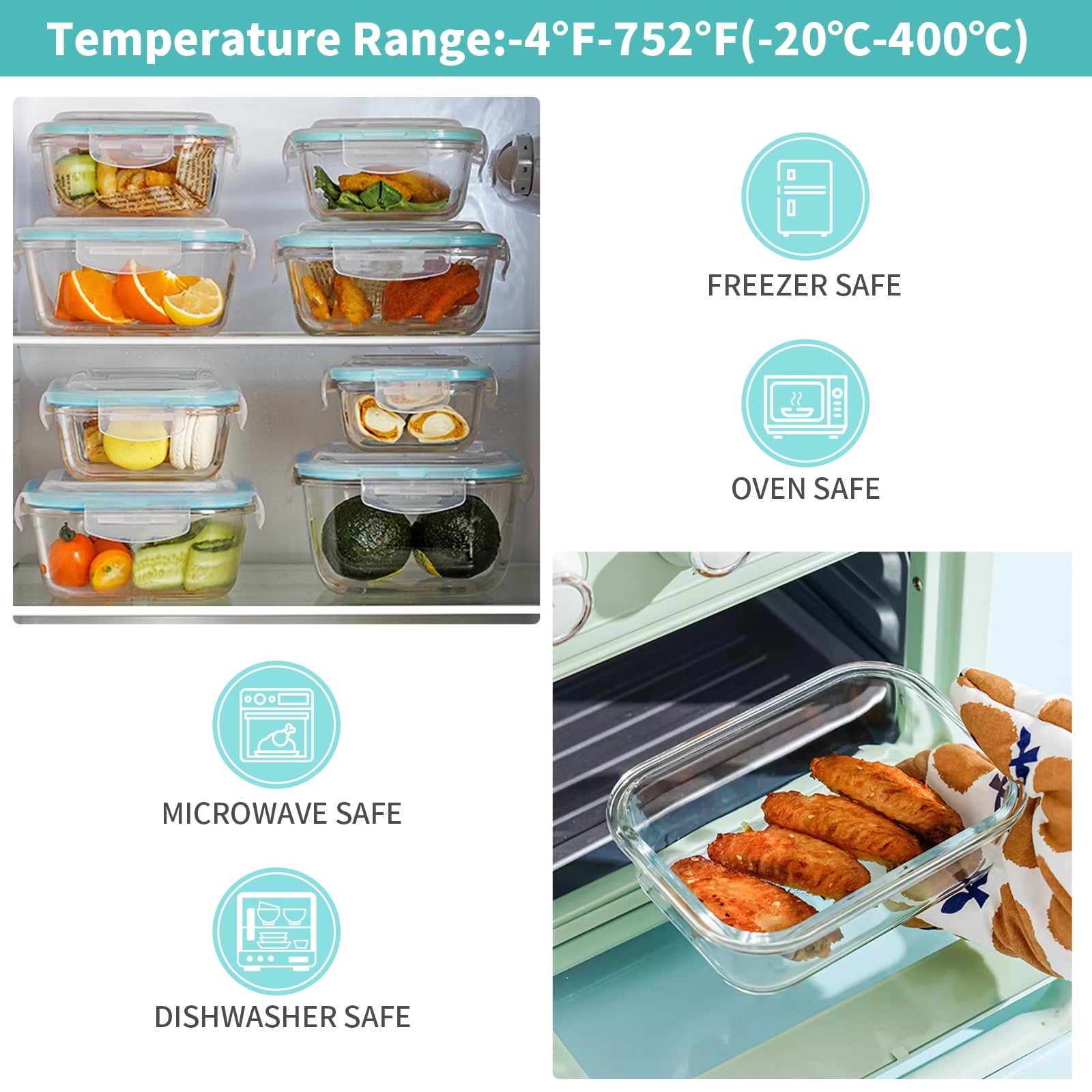 16 Pcs Glass Food Storage Containers , Meal Prep , Airtight Bento Boxes with Leak Proof Locking Lids, Microwave/Oven/... - Image 4