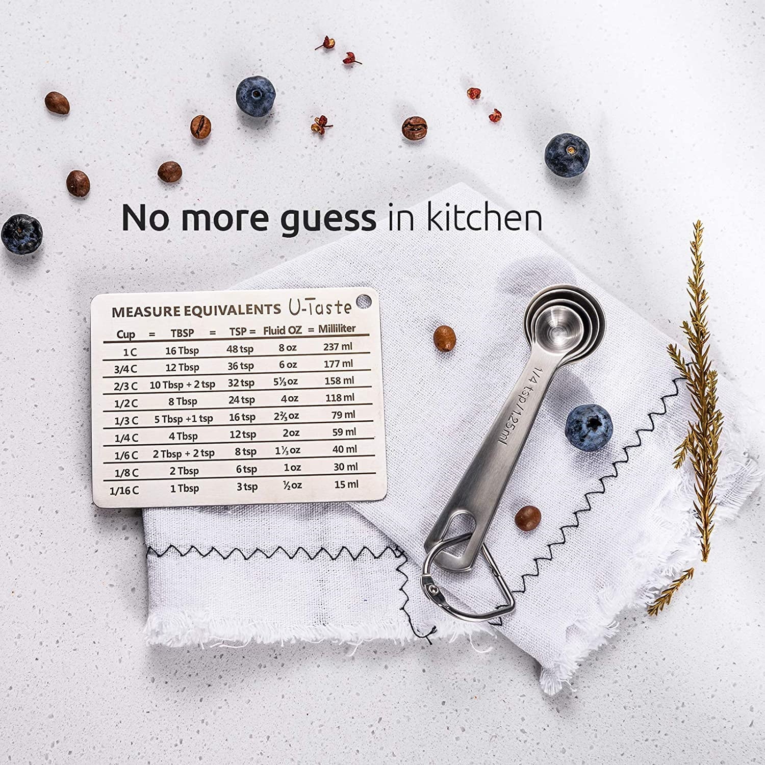U-Taste Professional Measurement Conversion Chart Refrigerator Magnet in 18/8 Stainless Steel, Converts Cups, Tbsp, Tsp, Fl Oz & Ml. - Image 2