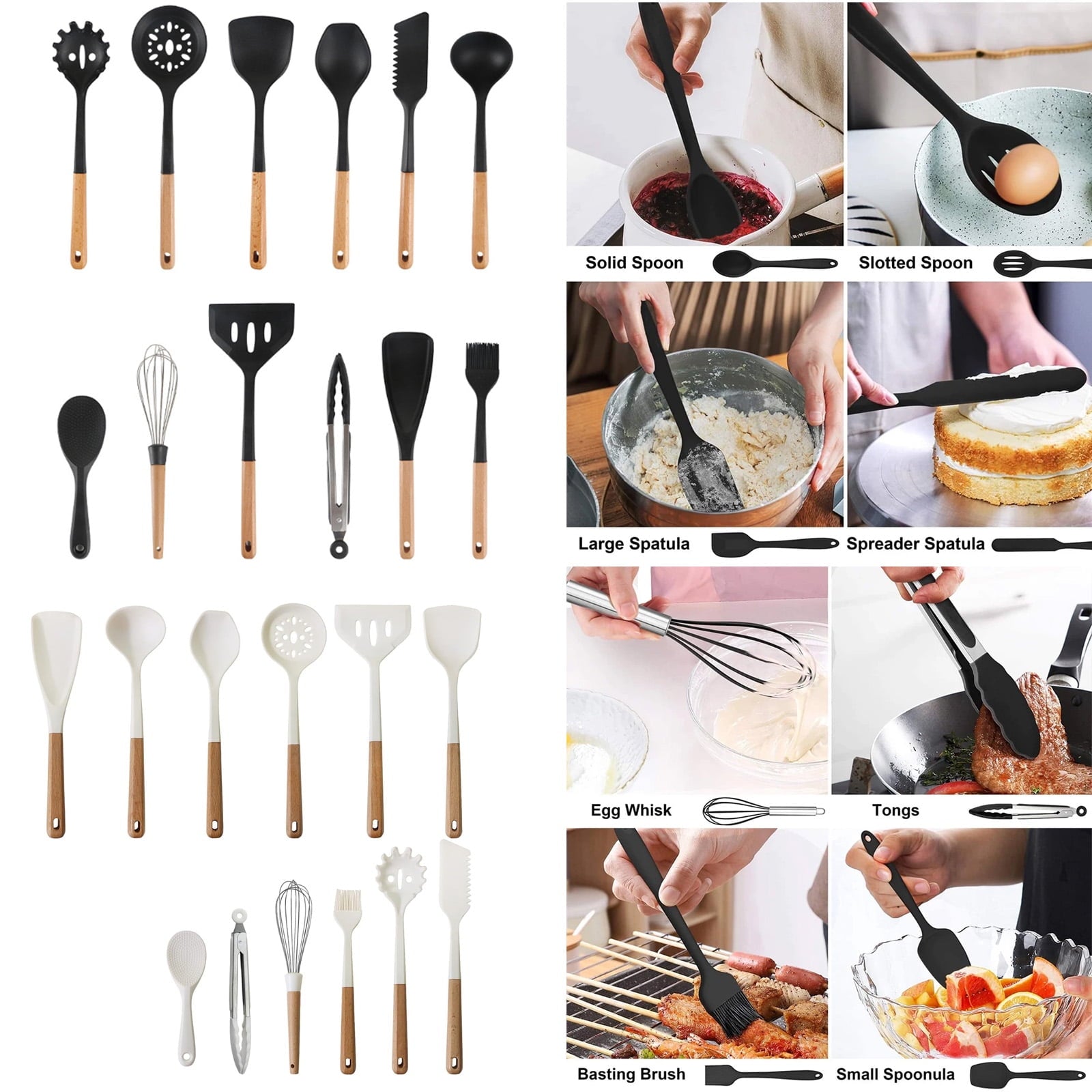 Silicone Cooking Utensils Set, 12-Piece Heat-Resistant Kitchen Tools With Wooden Handles, Bpa-Free Spatula Set For No... - Image 3