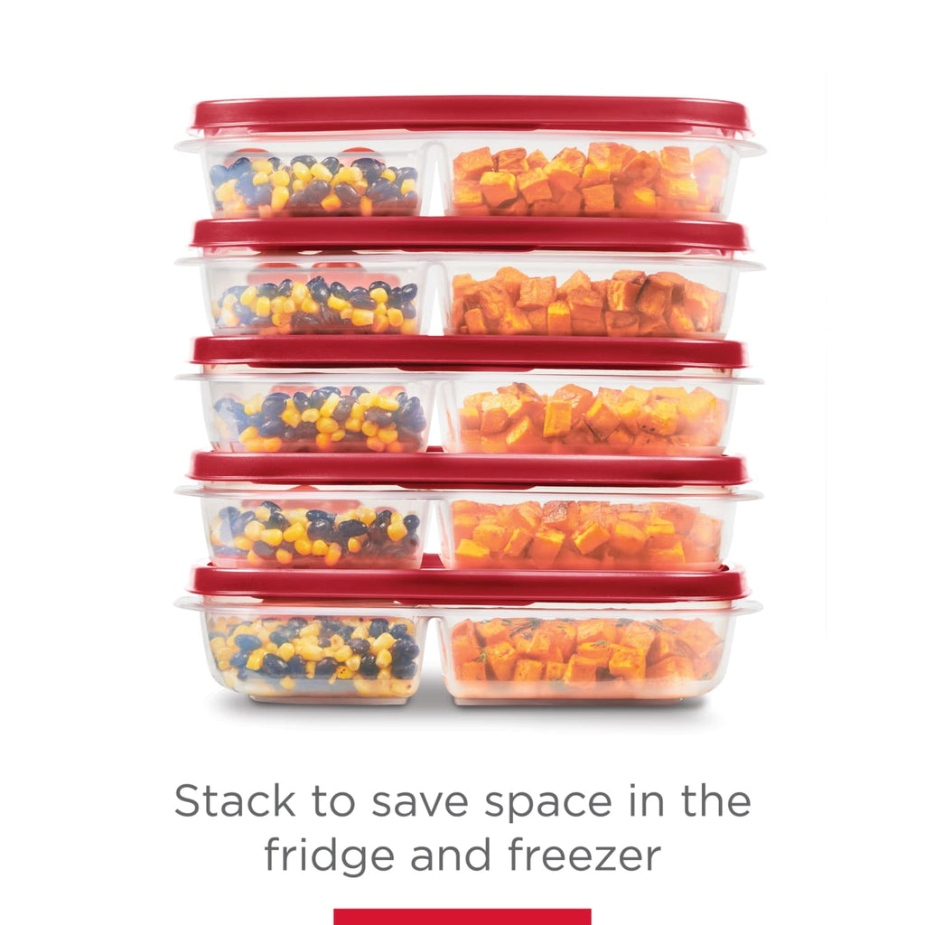 Lids 5 Pack Meal Prep Containers with 3 Compartments, Red, 5.1 Cups - Image 5