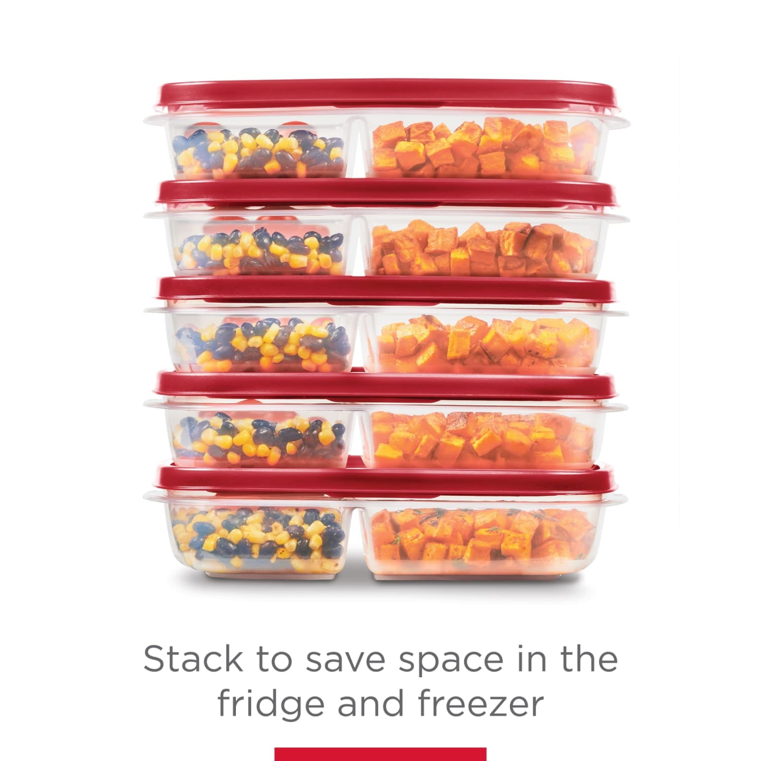 Lids 5 Pack Meal Prep Containers with 3 Compartments, Red, 5.1 Cups - Image 5