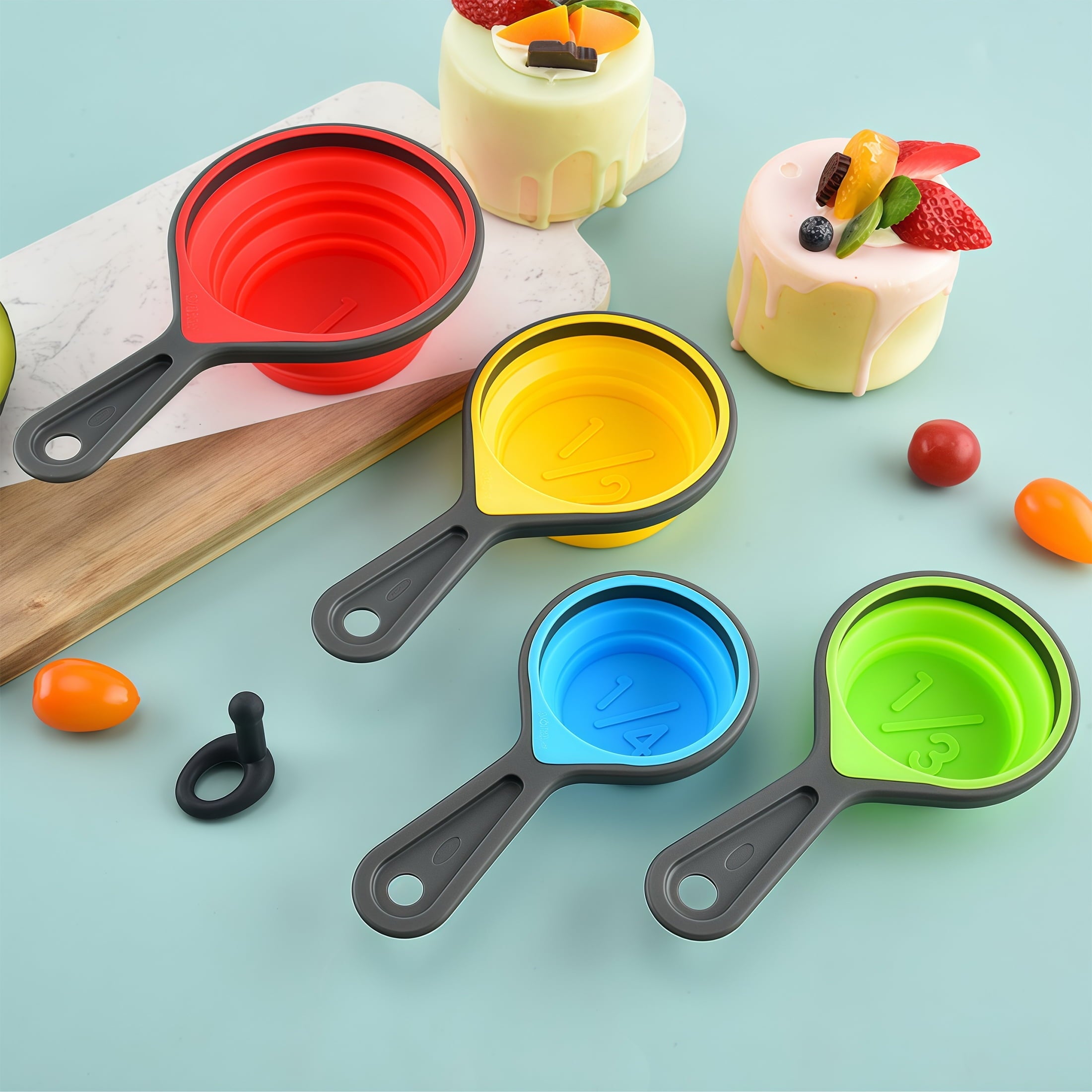 8-Piece Silicone Measuring Cups and Spoons Set Kitchen Tools for Baking, Cooking, Liquid & Dry Ingredients Space Savi... - Image 3