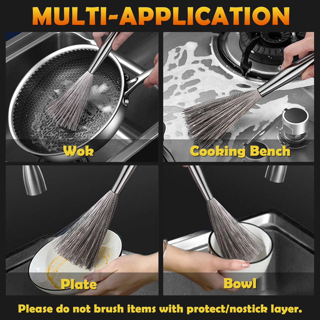 Stainless Steel Dish Brush for Pot, DIIG Scrub Brush Cleaner with Flexible Wavy Wires for Dishes Wok Pan Pot Stoves Cookware - Image 4