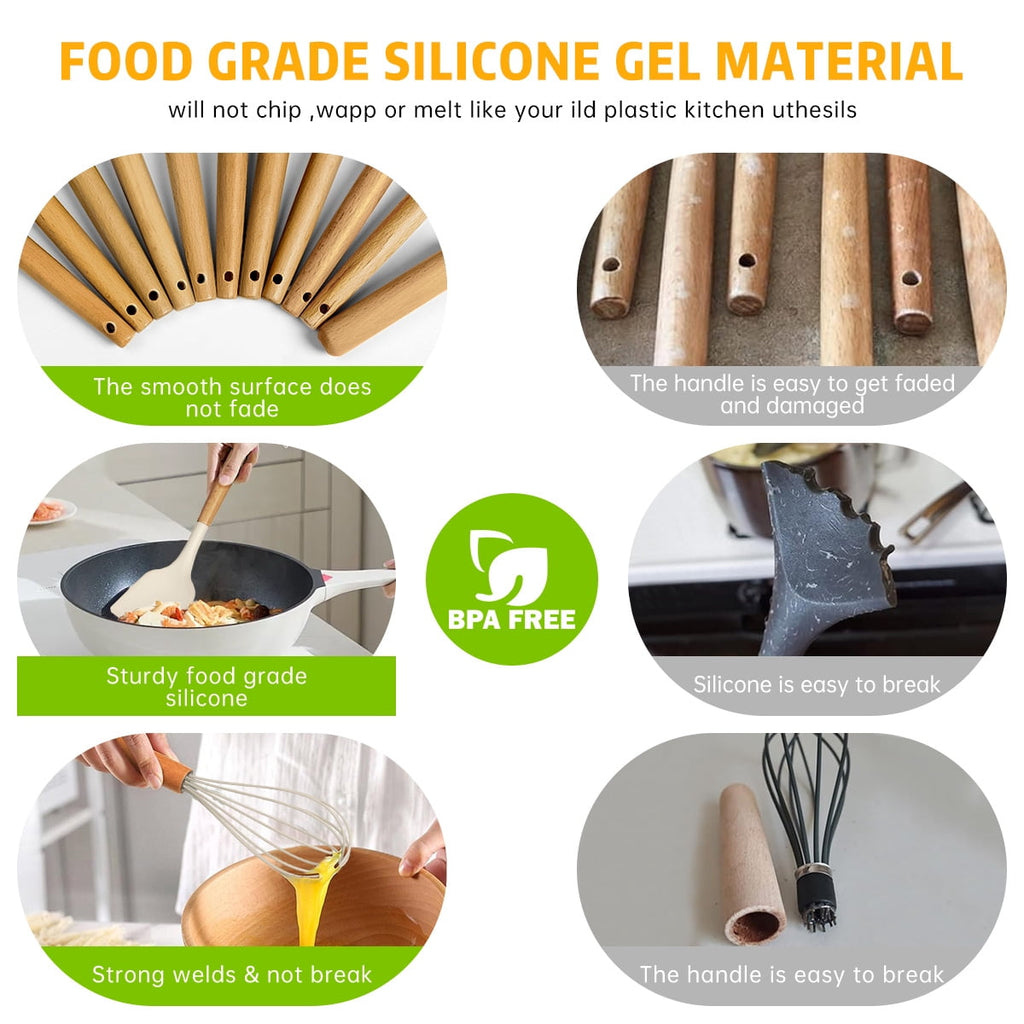 29 Pcs Silicone Kitchen Utensil Set, Cooking Utensils Set with Wooden Handle, Food Grade Silicone Spatula Set, BPA-Fr... - Image 6