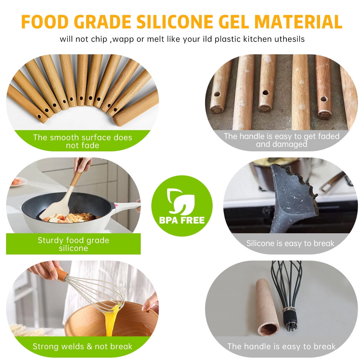 29 Pcs Silicone Kitchen Utensil Set, Cooking Utensils Set with Wooden Handle, Food Grade Silicone Spatula Set, BPA-Fr... - Image 6