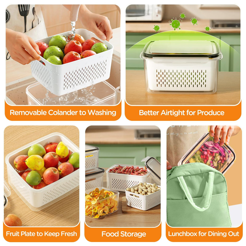 5 Pack Fruit Storage Containers for Fridge with Removable Colanders and Lids, 5 in 1 Leakproof Fridge Organizer Bins ... - Image 5
