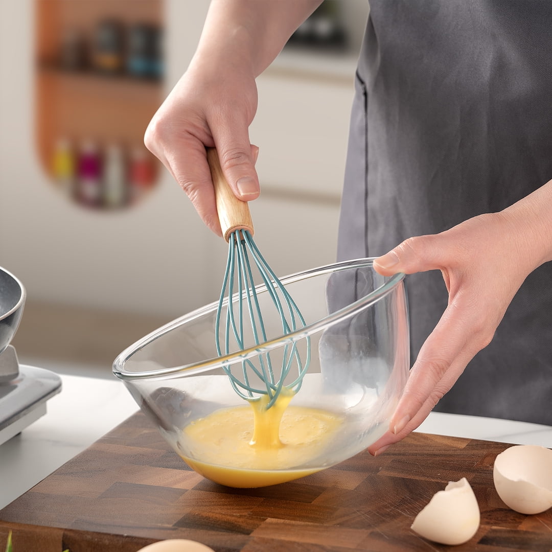 Small Silicone Cooking Utensils with Holder Set (12Pack), Aqua Kitchen Tools with Wooden Handle for Nonstick Cookware - Image 5