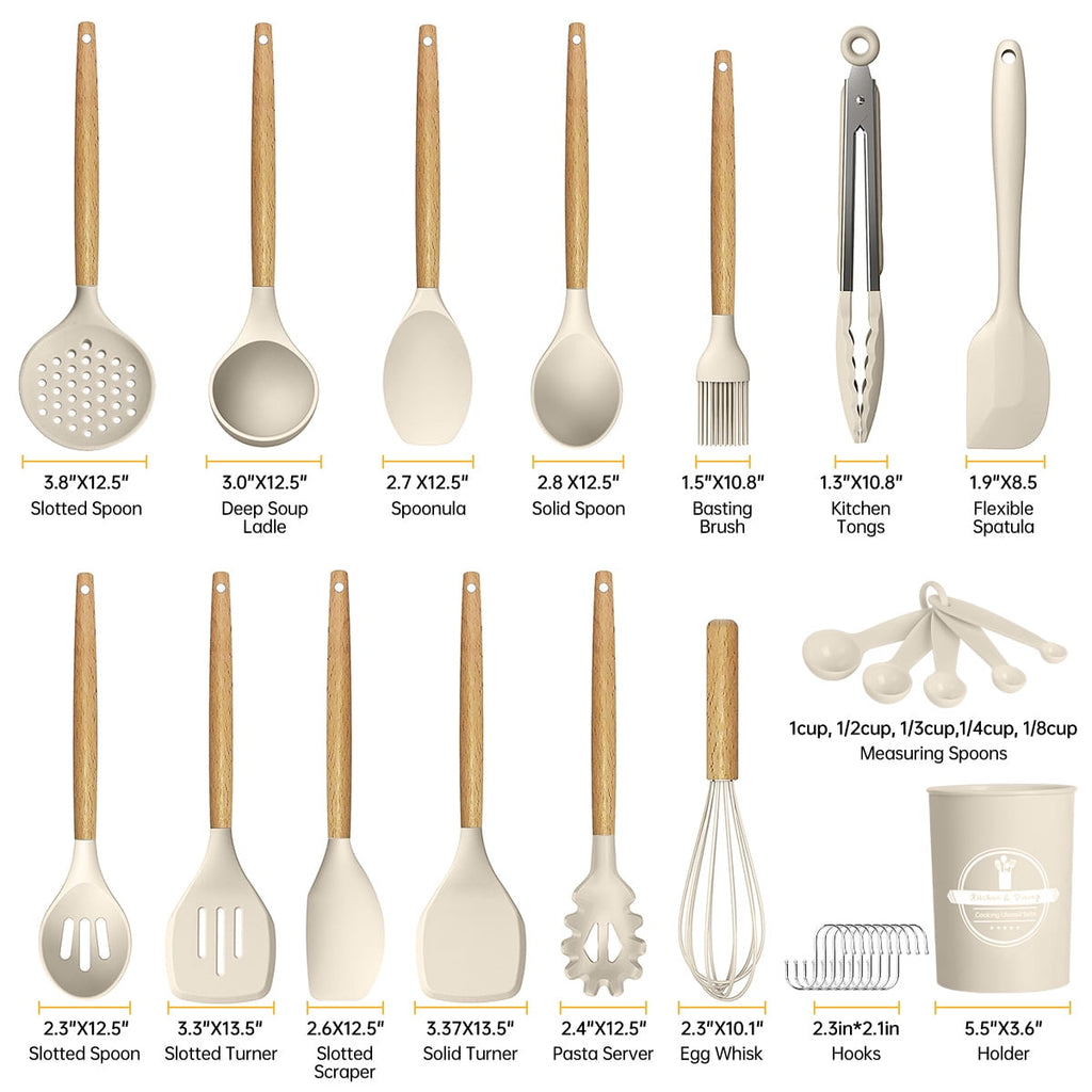 29 Pcs Silicone Kitchen Utensil Set, Cooking Utensils Set with Wooden Handle, Food Grade Silicone Spatula Set, BPA-Fr... - Image 2
