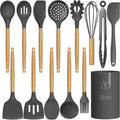 oannao Silicone Cooking Utensils Set - 446°F Heat Resistant Silicone Kitchen Utensils for Cooking,Kitchen Utensil Spatula Set w Wooden Handl
