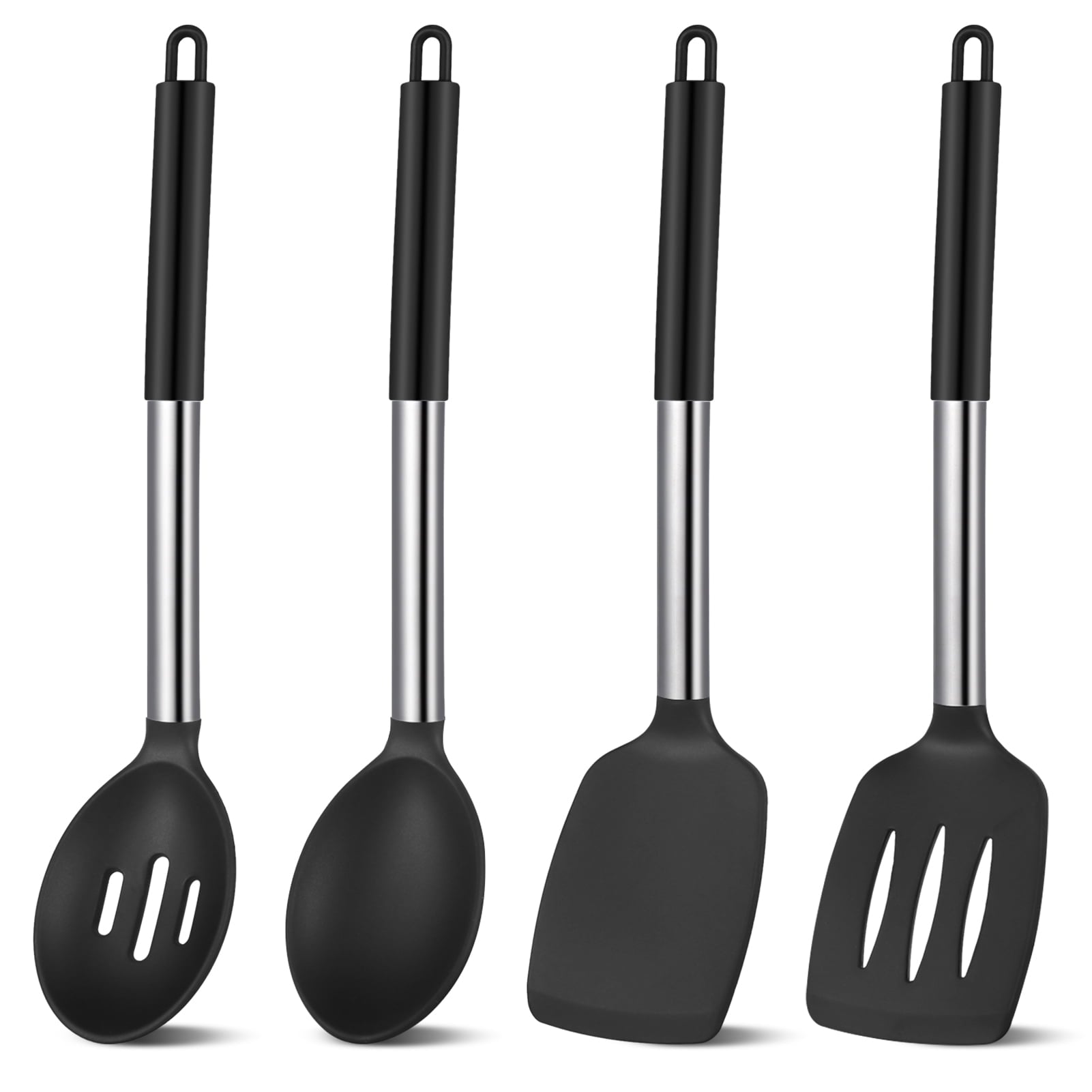 sixwipe Silicone Cooking Spatulas and Spoons, 4 Pack Heat Resistant Silicone Cooking Utensils Set, Non-stick Large Kitchen Silicone Spatula