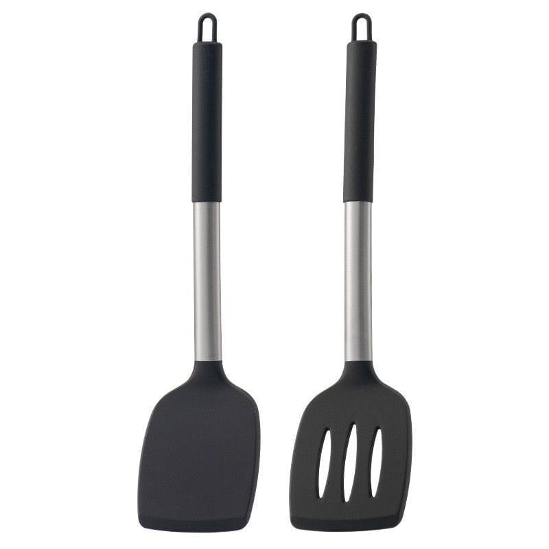 Behome 2 Pack Spatulas, Non Stick Turners with Silicone Handle, High Heat Resistant BPA Free Cooking Utensils, for Fish, Eggs, Pancakes(Blac