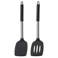 Behome 2 Pack Spatulas, Non Stick Turners with Silicone Handle, High Heat Resistant BPA Free Cooking Utensils, for Fish, Eggs, Pancakes(Blac