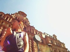 A couple of ladies are in an upskirt porno where their asses are shown