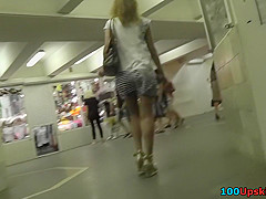 Adorable lady in mini skirt got in public upskirt scene