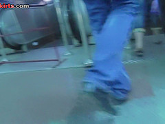 Adorable lady in mini skirt got in public upskirt scene