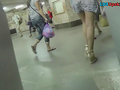 Adorable lady in mini skirt got in public upskirt scene