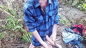 Afternoon second edging session near the small creek (half naked) #3