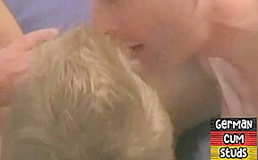 Amateur German blond gay fingered and fucked in home 3some