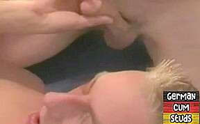 Amateur German blond gay fingered and fucked in home 3some