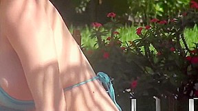 Amazing redhead tanning by the pool