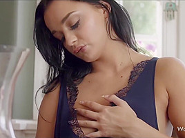 Ambitious brunette, Daphne Klyde is rubbing her pussy and moaning from pleasure, as loud as she can