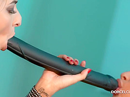 Anissa Kate and Amirah Adara took a big, black dildo to drill each others pussy and ass