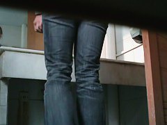 Asian nerdy chick takes a leak and gets on hidden pee cam video