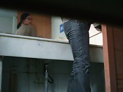 Asian nerdy chick takes a leak and gets on hidden pee cam video