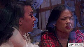 Asian tgirl Kasey Kei licks and fucks Lulu Chu ifo fireplace