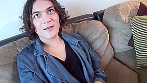Auditioning trans beauty wanks hard cock solo