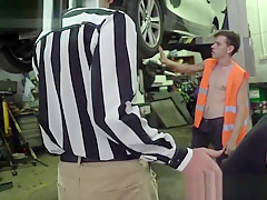 Auto service owner respects his boys with blowjobs and anal