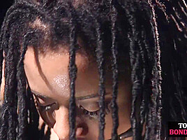 BDSM ballgagged Ebony asstoyed by master till climax