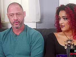 BDSM whipping redhead femina fucks sub with strapon