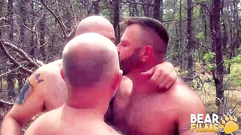BEARFILMS Intense Outdoor 3some Bareback With Horny Bears