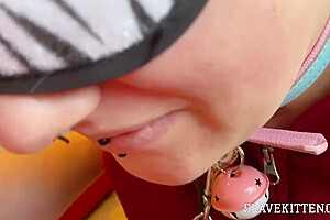 Bald & Blindfolded : Extreme Boypussy Closeup! Bdsm Slave Squirts & Sucks