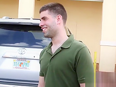 Bearded straight dude dicks a bottom gay jock in public