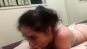 Big Booty worships my cock with a mouthful
