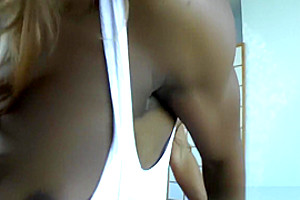 Big tits shemale called a worker at sex and banged him