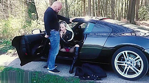 Blonde German in Black Leather Jacket Sex