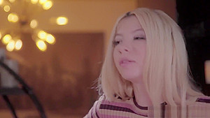 Blonde babe is fingered and scissor fucked