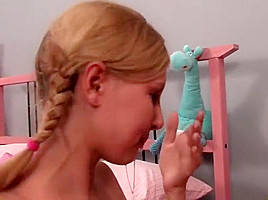 Blonde college girl throatfuck training