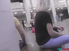 Blonde gal got filmed in the upskirt free scene