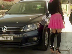 Blonde in bondage disgraced at gas station