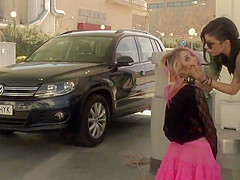 Blonde in bondage disgraced at gas station