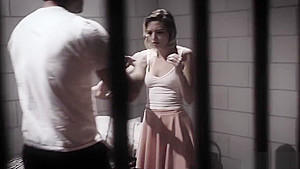 Blonde petite MILF sucks a guys big cock in a prison