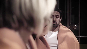 Blonde petite MILF sucks a guys big cock in a prison