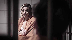 Blonde petite MILF sucks a guys big cock in a prison