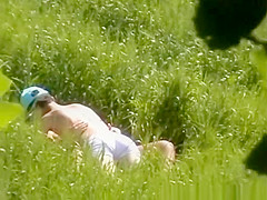 Blonde riding her man's penis in country