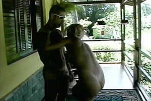 Blonde shemale and black guy fuck each other