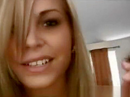 Blonde teen 18+ in fishnet swallow